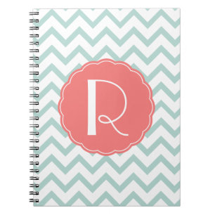 Mint en Coral Chevron Monogram notebook Notitieboek
