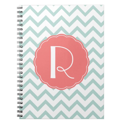 Mint en Coral Chevron Monogram notebook Notitieboek (Voorkant)