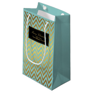 Mint en Faux Gold Foil Chevrons Pattern Klein Cadeauzakje