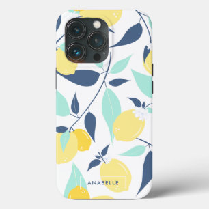 Mint en Geel Lemons Patroon iPhone 13 Pro Hoesje