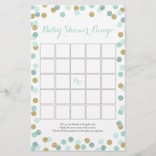 Mint en Glitter Baby shower Bingo Game Flyer