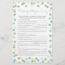 Mint en Gold Baby shower Nursery Rhyme Quiz