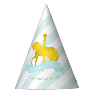 Mint en Gold Carousel Horse Girl's Birthday Feesthoedjes