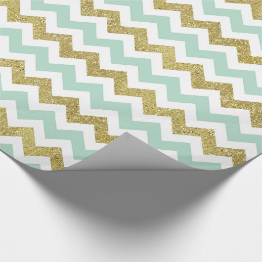 Mint en Gold Faux Glitter Chevron Cadeaupapier (Hoek)