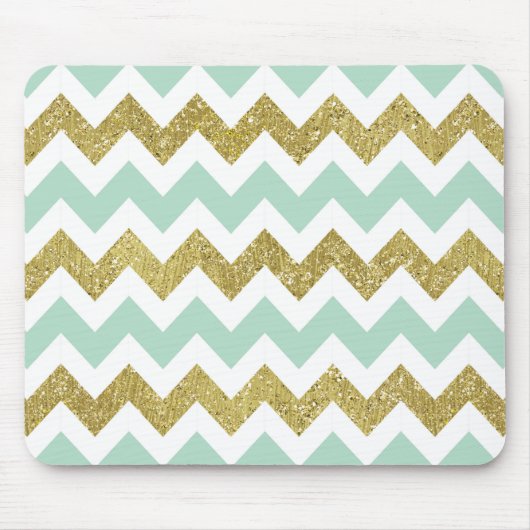 Mint en Gold Faux Glitter Chevron Muismat (Voorkant)