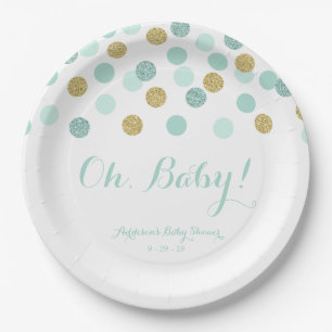 Mint en Gold Glitter Baby shower Papieren Borden Bordje