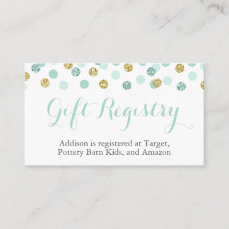 Mint en Gold Glitter Gift Registry Insert Kaarten
