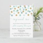 Mint en Gold Glitter Sip en Bekijk uitnodigingen (Staand voorkant)