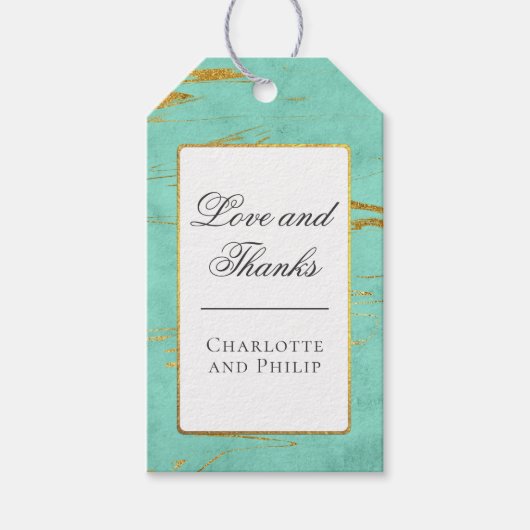 Mint en Gold Marble Pattern Hartelijk dank Cadeaulabel (Voorkant)