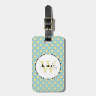 Mint en Gold Polka Dots Pattern Monogram Bagagelabel
