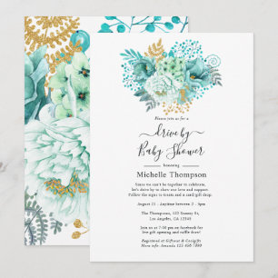 Mint- en Gold-Waterverf - Floral drive by Shower Kaart