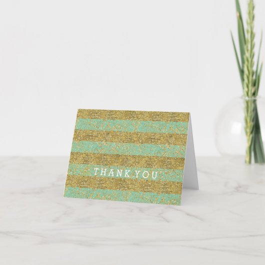Mint en goud faux glitter strepen Dank u Bedankkaart (Voorkant)