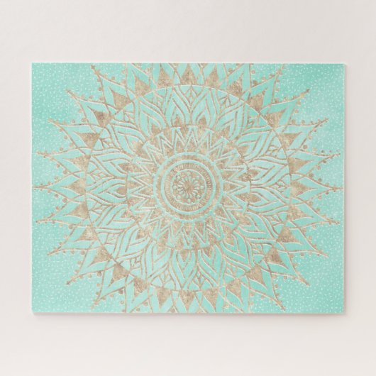 Mint en gouden mandala legpuzzel (Horizontaal)