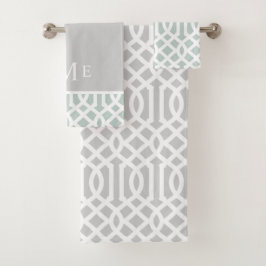 Mint en Gray Trellis Monogram | bewerkbare kleuren Bad Handdoek