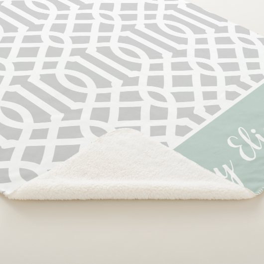 Mint en Gray Trellis Monogram | bewerkbare kleuren Sherpa Deken (3/4)
