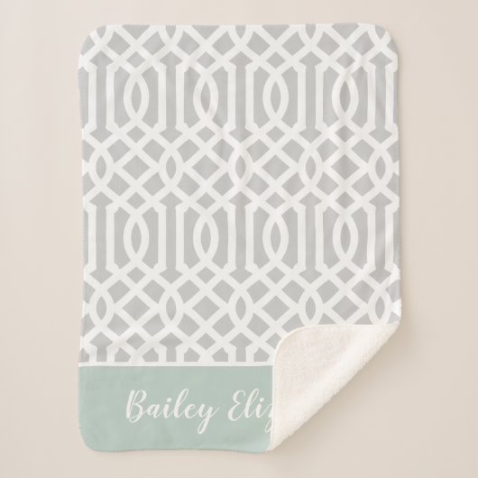 Mint en Gray Trellis Monogram | bewerkbare kleuren Sherpa Deken (Voorkant)