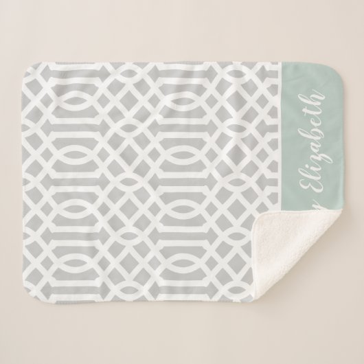 Mint en Gray Trellis Monogram | bewerkbare kleuren Sherpa Deken (Voorkant (horizontaal))