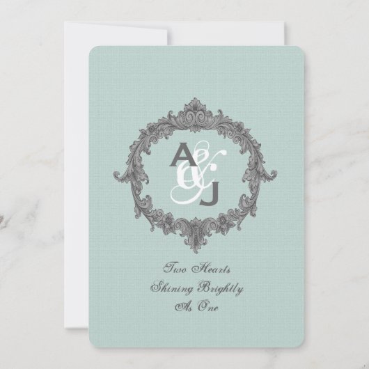 Mint en grijs Lijst Monogram Wedding A03 Kaart (Achterkant)
