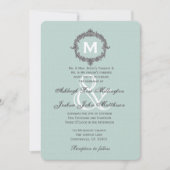 Mint en grijs Lijst Monogram Wedding A03 Kaart (Voorkant)