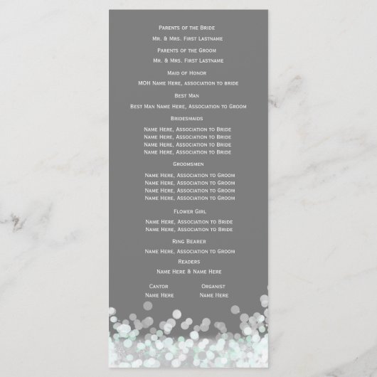 Mint en Grijs Twinkle Lights Wedding Program Programma (Achterkant)