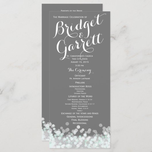 Mint en Grijs Twinkle Lights Wedding Program Programma (Voorkant / Achterkant)