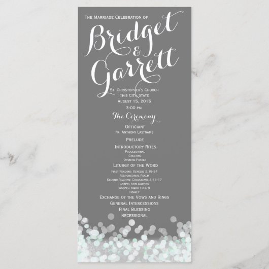 Mint en Grijs Twinkle Lights Wedding Program Programma (Voorkant)