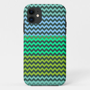Mint en groen Chevron Zigzag Stripe Pattern iPhone 11 Hoesje