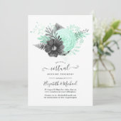 Mint en houtskool Floral Rustic Virtual Wedding Kaart (Staand voorkant)
