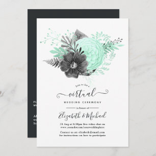 Mint en houtskool Floral Rustic Virtual Wedding Kaart
