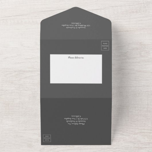 Mint en houtskool - trouwe bruinbruin all in one uitnodiging (Buitenkant)