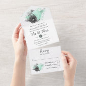 Mint en houtskool - trouwe bruinbruin all in one uitnodiging (Afscheurbaar)