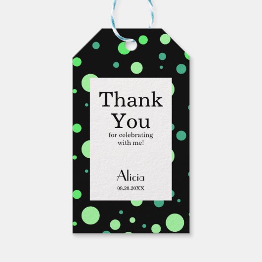 Mint en Jade Green Polka Dot Zwart Dank je Cadeaulabel (Voorkant)