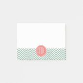 Mint en koraal Chevrons Aangepast monogram Post-it® Notes (Voorkant)