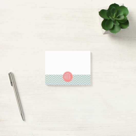 Mint en koraal Chevrons Aangepast monogram Post-it® Notes (Kantoor)