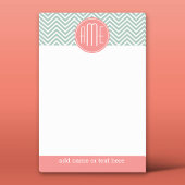 Mint en koraal Chevrons Aangepast monogram Post-it® Notes