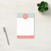 Mint en koraal Chevrons Aangepast monogram Post-it® Notes (Kantoor)