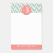 Mint en koraal Chevrons Aangepast monogram Post-it® Notes (Voorkant)