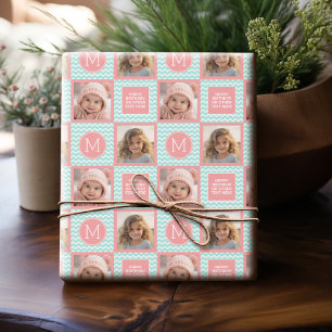 Mint en koraal Chevrons met aangepast monogram Cadeaupapier