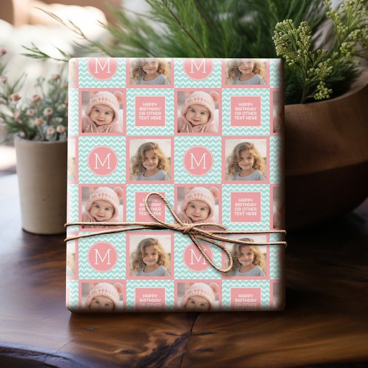 Mint en koraal Chevrons met aangepast monogram Cadeaupapier