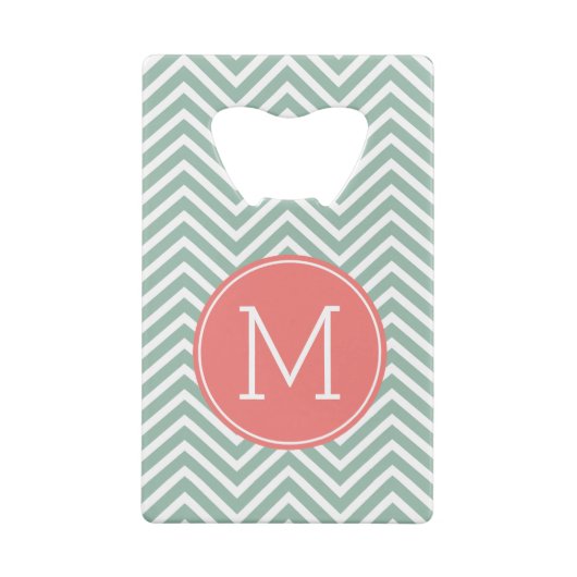 Mint en koraal Chevrons met aangepast monogram Kredietkaart Flessenopener (Achterkant)