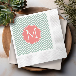 Mint en koraal Chevrons met aangepast monogram Servet