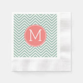 Mint en koraal Chevrons met aangepast monogram Servet (Voorkant)