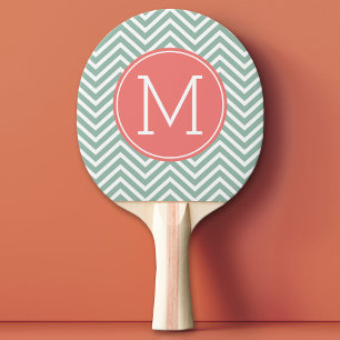 Mint en koraal Chevrons met aangepast monogram Tafeltennisbatje