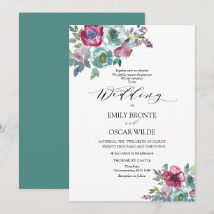 Mint en Mauve Floral Wedding Invitation Kaart