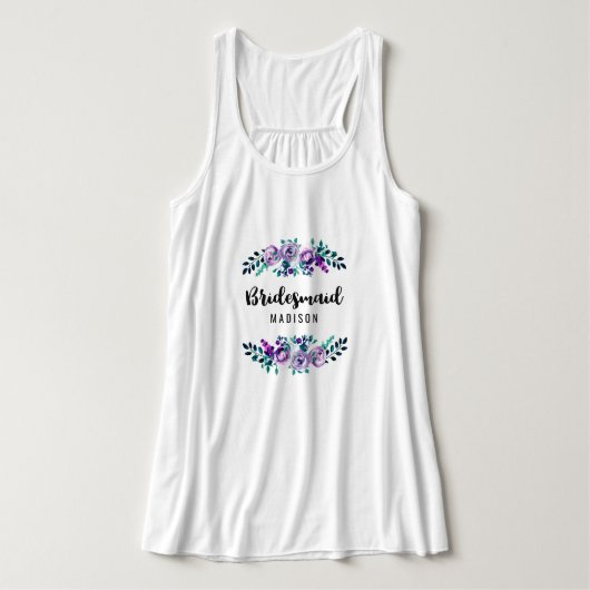 Mint en Paarse Floral Wreath Weddenschap Bridesmai Tanktop (Design voorkant)