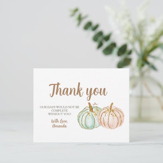 Mint en Peach Pomkin onthullen Dank u wel Bedankkaart (Staand voorkant)