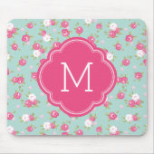 Mint en Roze  Floral Print Monogram Muismat (Voorkant)
