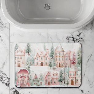 Mint en Roze Gezellige Waterverf Winter Scene Badmat