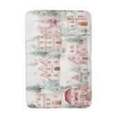 Mint en Roze Gezellige Waterverf Winter Scene Badmat (Voorkant Verticaal)