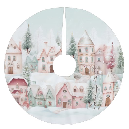 Mint en Roze Gezellige Waterverf Winter Scene Kerstboom Rok (Voorkant)